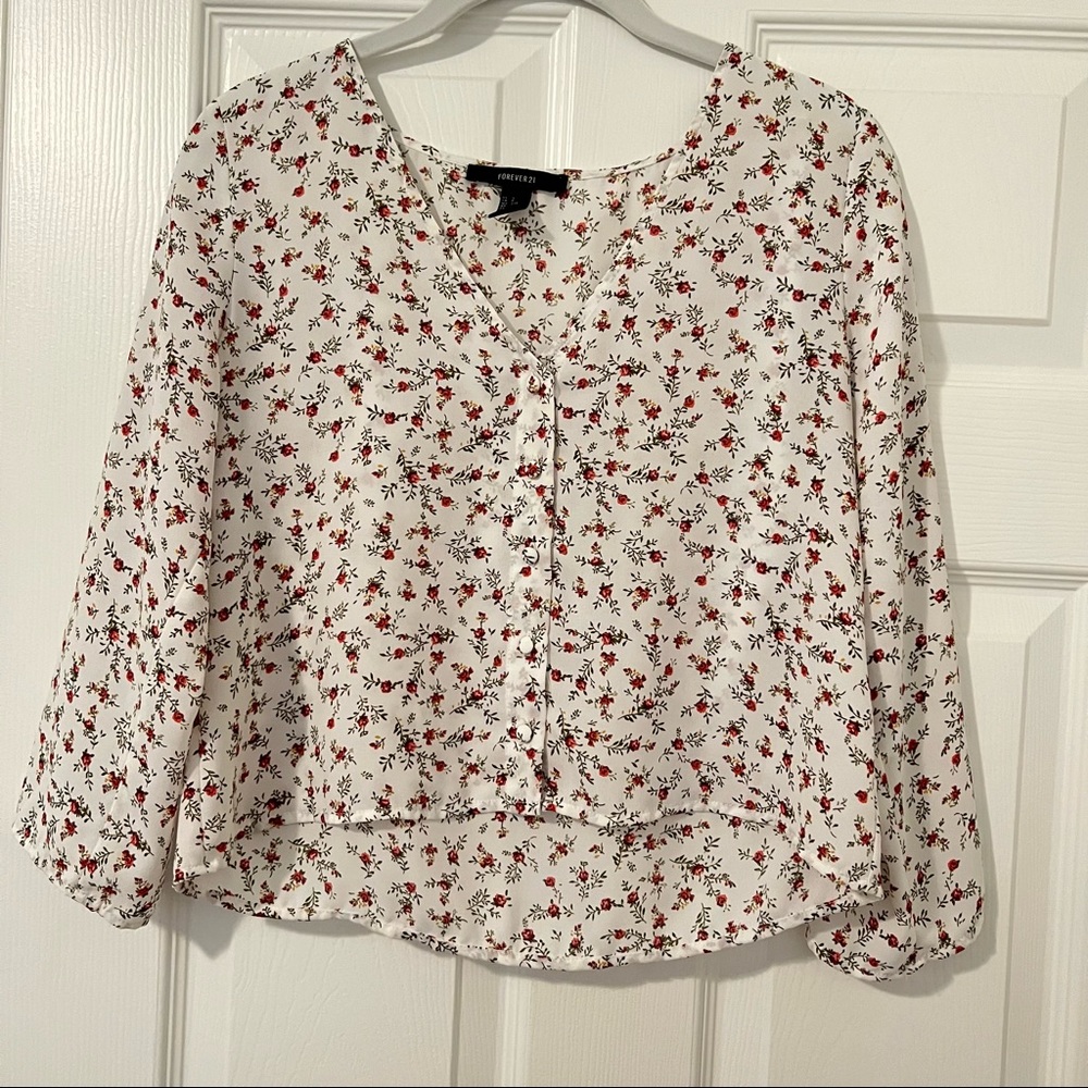 F21 Floral Cropped Blouse